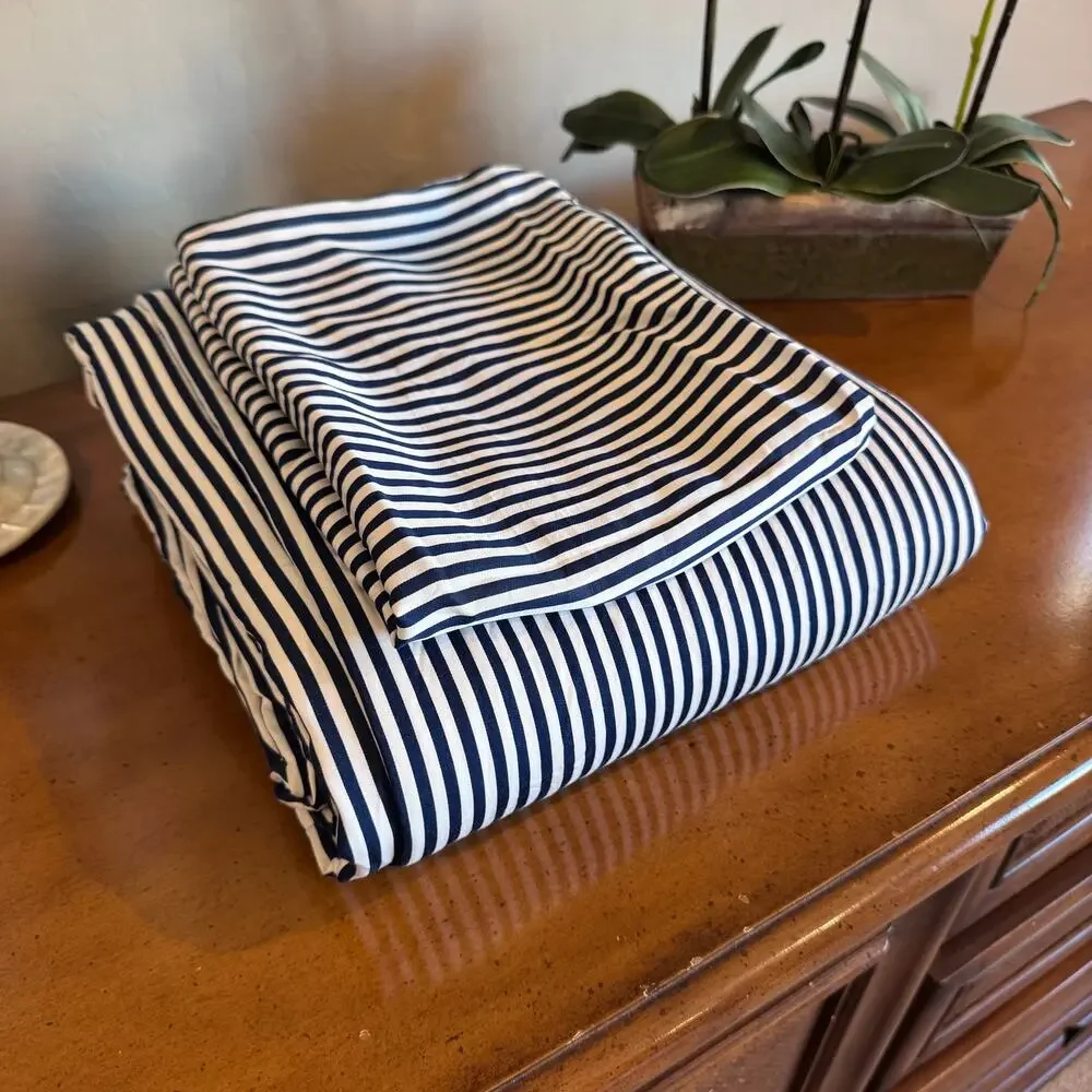 Cozy Earth Bamboo Duvet Cover + Standard Sham Classic Stripe Pacific Queen NWOT